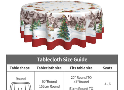Giwawa 60in Christmas Round Tablecloth Santa Claus Sleigh Reindeer Table Cover Xmas Tree Winter Snowflakes Stain Resistant Waterproof Table Cloth for Kitchen Dining Holiday Indoor Outdoor Decor