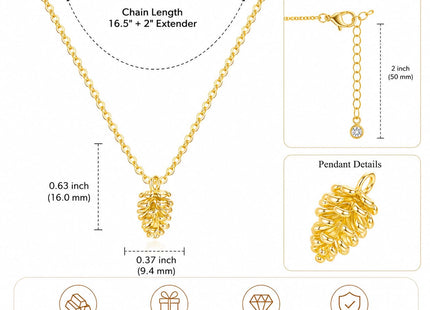 Plenky Gold Necklace -14K Gold Plated Pinecone Necklace