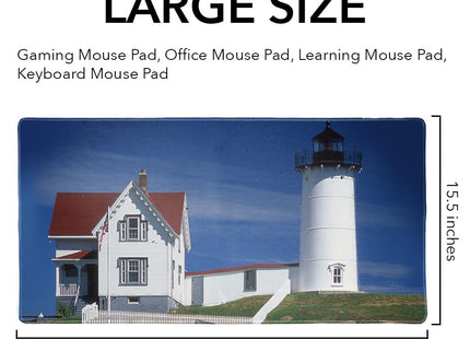 Nubble Lighthouse Maine ME Large Gaming Mouse Pad Desk Mat with Stitched Edges, Non-Slip Base for Gamer, Home and Office