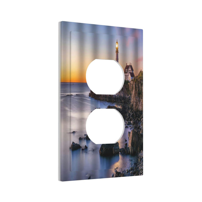 Lighthouse Sunrise Foggy Seascape 1 Gang Duplex Light Switch Cover Decorative Outlet Covers Wall Plate Electrical Faceplate Receptacle Home Switchplate for Bathroom Kitchen Decor