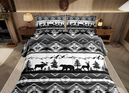 Feelyou Western Bedding Set Soft for Boys Girls, Southwestern Aztec Comforter Set Toddler Size Bear Duvet Quilt Microfiber Deer Moose Bedroom Decor Wild Animals 2 Pcs with 1 Pillow Cases