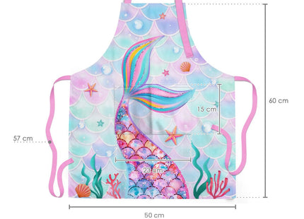 SANDJEST Mermaid Kid Apron for Girls with Pocket & Chef Hat, Polyester Baking Painting Gardening Apron, Gift for Christmas Birthday