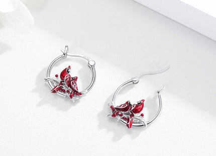 JUSTKIDSTOY Cardinal Earrings 925 Sterling Silver 2 Red Bird Hoop Earrings Jewelry Cardinal Gifts for Women Mother Grandma