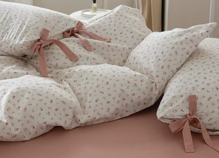 MKXI White Pink Floral Duvet Cover Twin Size Forest Animals Duvet Cover Set Girls Aesthetic Bedding Cute Print Duvet Covers Comfy Cotton Bed Cover