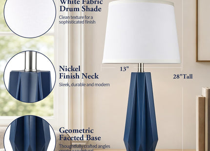 SoftLume 28'' Table Lamps Set of 2 for Living Room, Navy Blue Coastal Lamps