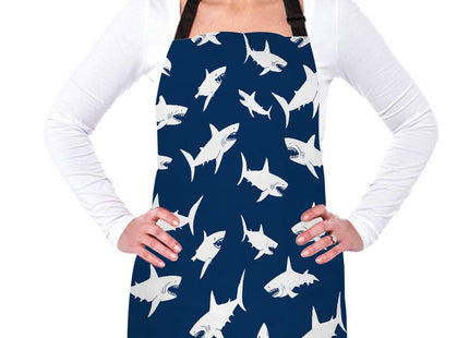 afidomu Kitchen Cooking Apron Shark Pattern With Various Gestures Danger Humor Nautical Design Blue Apron Home Baking Chef Apron Waterproof For Women Men 31X27 Inches