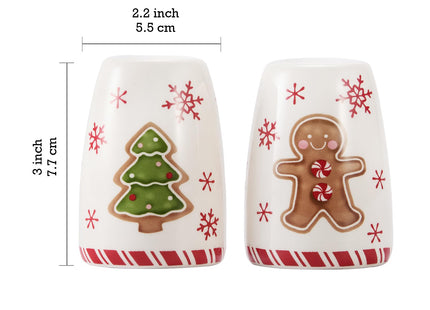 Bico Traditional Gingerbread Man Ceramic Salt & Pepper Shaker Set, for Kitchen or Decor, Dishwasher Safe