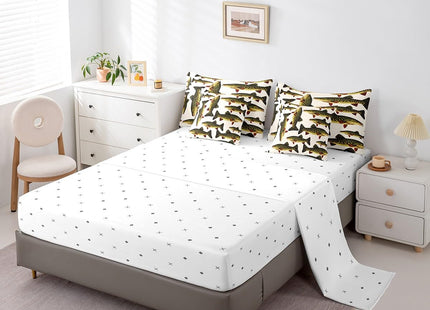 Feelyou Pike Fish Comforter Set 7 Pieces Twin Size Fishing and Hunting Bedding Set for Kids Boys Girls Rustic Cabin Country Bed in a Bag with Comforter + Sheets + Pillowcases + Cushion Covers