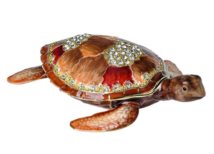 Sea Turtle Trinket Box, 4.5" Turtle Figurine, Hinged Jewelry Box
