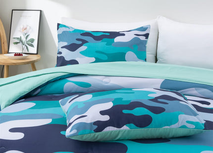 Holawakaka Full Size Camouflage Bedding Comforter Set with Sheets, Boys Girls Men Camo Bed in A Bag 5 Pieces,Kids Teens Dorm Bed Sets Neutral Farmhouse Lodge Cabin Army Bedspread (Aqua, Full)