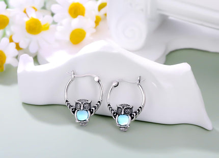 Vintage Owl Moonstone Hoop Earrings 925 Sterling Silver Boho Owl with Moonstone Hoop Earrings for Women Gifts