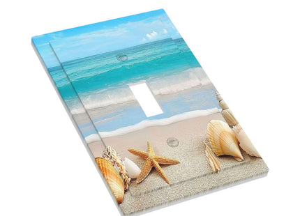 Donecmminery Decorative Light Switch Cover Seashells Beach Starfish Scallop 1 Gang Single Toggle Device Electrical Faceplate Switchplates Decorator Outlet Wall Plate For Bathroom Home Decor