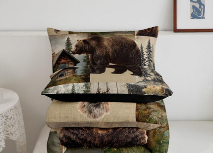 Feelyou Bear Comforter Cover Toddler Size Cabin Bedding Set Wild Animal Hunting Quilt Set for Kids Boys Teens Room Decor Western Rustic Farmhouse Duvet Cover Green Beige