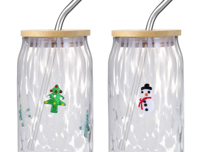 Honeydak 2 Pcs Christmas Icon Glass Tumbler, Christmas Tree & Snowman