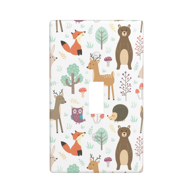 Cartoon Animal Deer Bear Fox Light Switch Cover Decorative Single Toggle Plastic Wall Plate Outlet Cover for Women Girls Bedroom Kitchen Living Room Decor 4.5 * 2.76