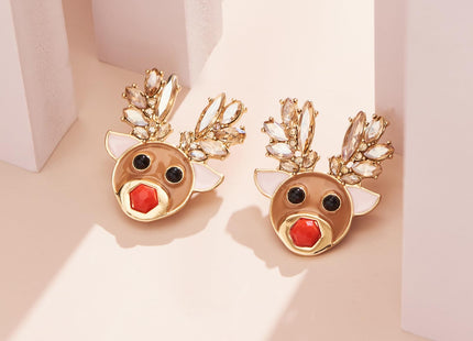 ENSKEFEN Cute Deer Earrings for Women Novelty Christmas Reindeer Earrings Crystal Xmas Elk Deer Earring Statement Festive Christmas Jewelry