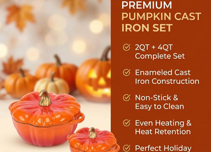 QuliMetal Pumpkin Dutch Oven Set of 2, 4QT and 2QT Pumpkin Pots for Cooking
