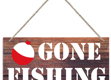 Rustic Gone Fishing Sign - Decorative Wood Plaque, Wall Art, Hanging Sign for Lake House & Farmhouse Decor
