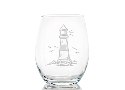 Lighthouse Stemless Wine Glass - Coastal, Cottage, Lighthouse Gift - 1 Glass