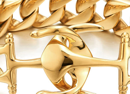 COOLSTEELANDBEYOND Exquisite Stainless Steel Mens Gold Color Marine Anchor Curb Chain Bangle Bracelet Polished