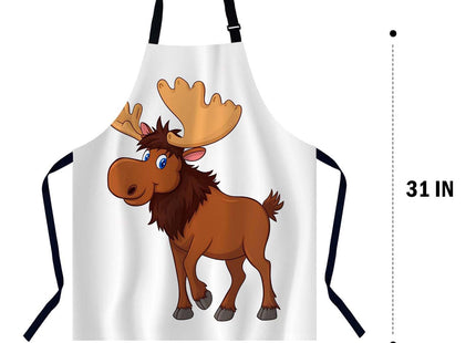 Xuwenz Cartoon Moose Waterproof Apron Kitchen Chef Aprons Bibs for Grooming Cooking Baking Painting Gardening