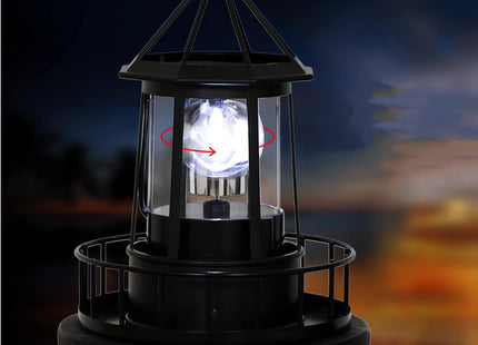 Solar Lighthouse Rotating Light - 360 Degree Light Houses Lamp For Yard, IP65 Waterproof Durable Lighthouse Lamps Towers Statue Lights For Outdoor Garden Pathway Patio (Black -Large - Style B)