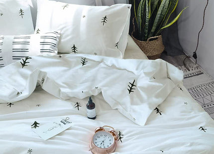 BuLuTu Kids Duvet Cover Full Size Cotton White/Grey,Premium Boys Girls Bedding Sets Twin,Single Bed Comforter Cover Zipper Closure,Forest Tree Print Pattern,Super Soft,Breathable,No Comforter