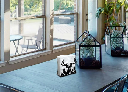 DOODLREAM Deer Head Decorative Black Metal Napkin Holder for Table, 5.3" x 4.9" x 1.9" Reindeer Forests Standing Napkin Holder for Home Kitchen Restaurant Picnic Party Coffee Bar Dining Room