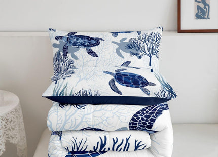 Erosebridal Turtle Comforter Set Twin White Blue Sea Turtle Bedding Set for Kids,Reptile Coastal Tortoise Quilt Hawaiian Ocean Beach Theme Comforter for Boys Girls Room