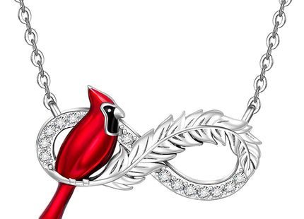 LOVGIFSET Cardinal Necklaces for Women Red Cardinal Necklace Memorial Infinity Feather 925 Sterling Silver Pendant Jewelry Gift