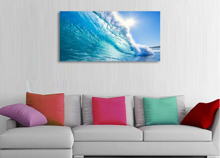 Haichuang Decor Art Framed Ocean Wave Wall Art, 48x24 Inch Large Horizontal Turquoise Sea Canvas Prints, Coastal Beach Nautical Wall Decor for Living Room Bedroom Bathroom Ready to Hang