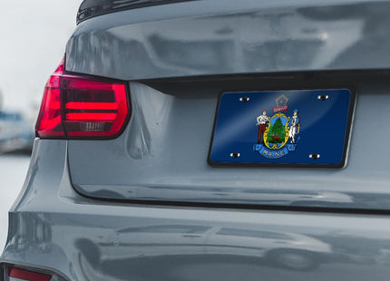 DMSE Maine State Flag License Plate - 11.99''x5.99''- Premium Textured Finish Front Bumper Tag - Heavy-Duty Aluminum, UV-Resistant & Made in USA.