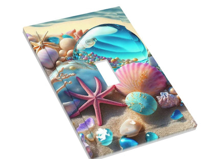 Beach Starfish Seashell Nautical Custom 1 Gang Light Switch Cover Decorative Single Toggle Wall Plate Switchcovers Electrical Switchplate Home Decor for Bathroom Living Room Bedroom Decorate