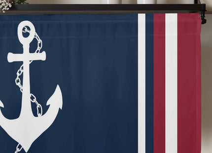 Savannan Nautical Valances, Nautical Anchor Red White Stripes Navy Blue Rod Pocket Cafe Valance Short Window Curtains Valances for Kitchen, Bedroom, Living Room, 1 Panel, 42InchesX12Inches