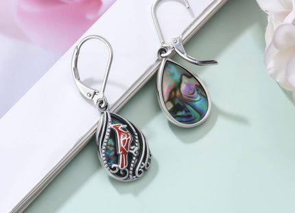 Cardinal Gift Red Cardinal Dangle Earrings Leverback Sliver Abalone Jewelry
