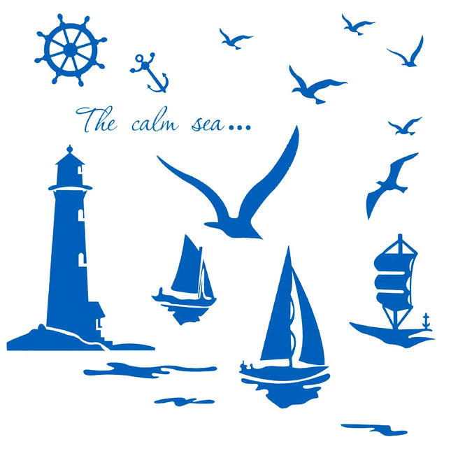 Large Sea Lighthouse Decor Wall Stickers Nautical Wall Decal with Seagulls Boat Wall Decals for Teen Decorations, Bedroom Bathroom Kids Room Nursery Decor