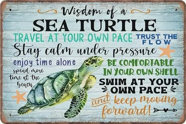 Sea Turtle Wall Art Inspirational Metal Sign, Vintage Beach Decor for Home, Turtle Wall Art for Coastal Living Room or Bathroom, Sea Turtle Bathroom Decor, Turtle Decor for Home, 12x8 Inch
