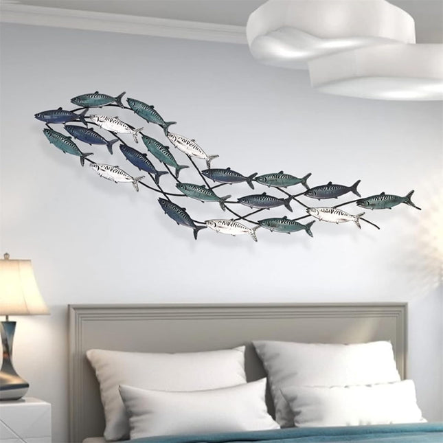 rcqeuiol Metal Fish Wall Art Decor, Large Coastal Nautical Beach fish Wall Art Décor,School of Fish Wall Art Sculpture for Living Room Bedroom