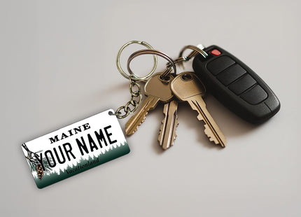 License Plate Keychain - Personalized (MAINE) Multicolor