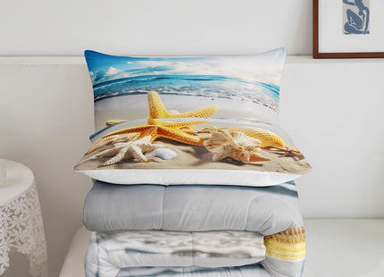 Erosebridal Coastal Beach Bedding Full Ocean Theme Comforter Set, Sea Marine Bedding Comforters & Sets Coastal Wildlife Duvet Sets, Kawaii Seashell Starfish Quilt Sets Blue Sky Decoratives 3 Pieces