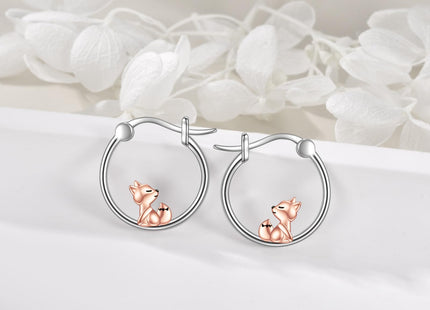Fox Hoop Earrings for Women 925 Sterling Silver Animal Fox Earrings Jewelry Gifts (fox)