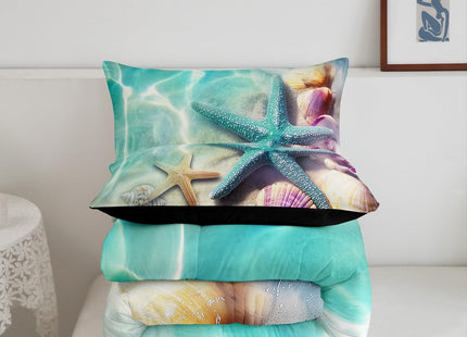 Erosebridal Ocean Beach Comforter Set Twin Teal Starfish Coastal Bedding Sets Conch Shell Sea Animal Quilt Duvet for Kids Boys Girls Summer Hawaiian Beach Holiday Comforter Green Yellow 1 Pillowcase