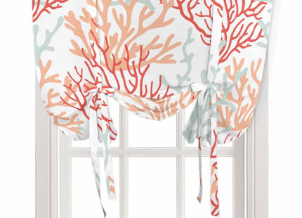 Summer Ocean Coral Tie Up Curtain for Kitchen,Nautical Coastal Adjustable Balloon Curtains,Red Orange Tie-up Shade Valance Rod Pocket Curtain,Sea Life Thermal Insulate Window Treatment 34x45in