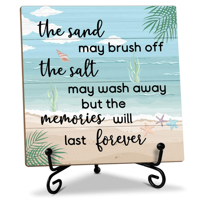 Beach Wooden Sign Desk Decor Wood Plaque with Support Stand, Coastal Decor Beach Summer Decorations for Home Office Porch Beachy Room Shelf Desk Accessories, Summer Vacation Gifts for Women -13