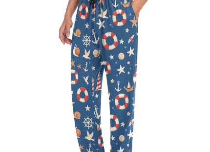 Nautical Blue Anchor Pajama Pants Nautical Lifebuoy Starfish Men's Pajama Bottoms Lounge Sleepwear PJs Sleep Pants M