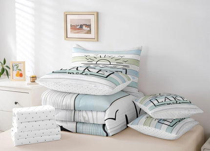 Erosebridal Lake Life Twin Comforter Set with Sheets,Sun Sketch Sunset