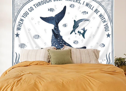 Whale Ocean Tapestry Christian 59Wx51H Inch Sea Life Room Wall Art