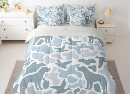Feelyou Kids Camo Hunting Comforter Set with Sheets King Size 7 Piece for Boys Teens,Camouflage Duck Dog Hunters Bedding Set Farmhouse Rustic Cabin Bed Set Blue
