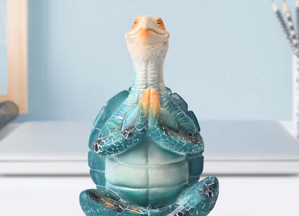 Boobezeen Sea Turtle Meditation Yoga Decor, Zen Resin Statue & Garden Figurine of Meditating Turtle — Coastal Beach & Home Office Desk Decorations, Calming Gift for Mom (Blue Prayer)