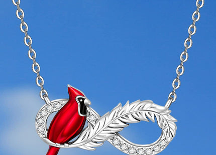LOVGIFSET Cardinal Necklaces for Women Red Cardinal Necklace Memorial Infinity Feather 925 Sterling Silver Pendant Jewelry Gift
